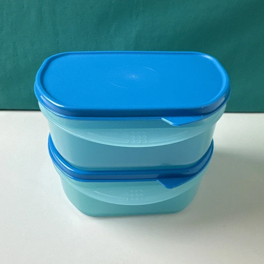 Tupperware Fridge Half Stackable Module Blue Air Liquid Tight 750ml 3 Cup Set